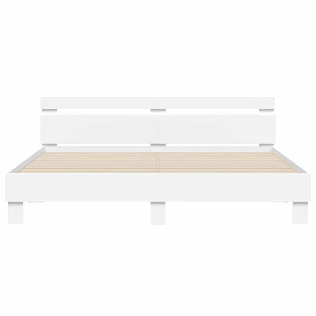 Bed Frame with LED White 193 x 203 cm Engineered Wood