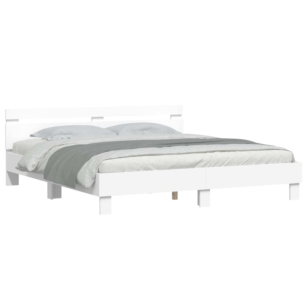 Bed Frame with LED White 193 x 203 cm Engineered Wood