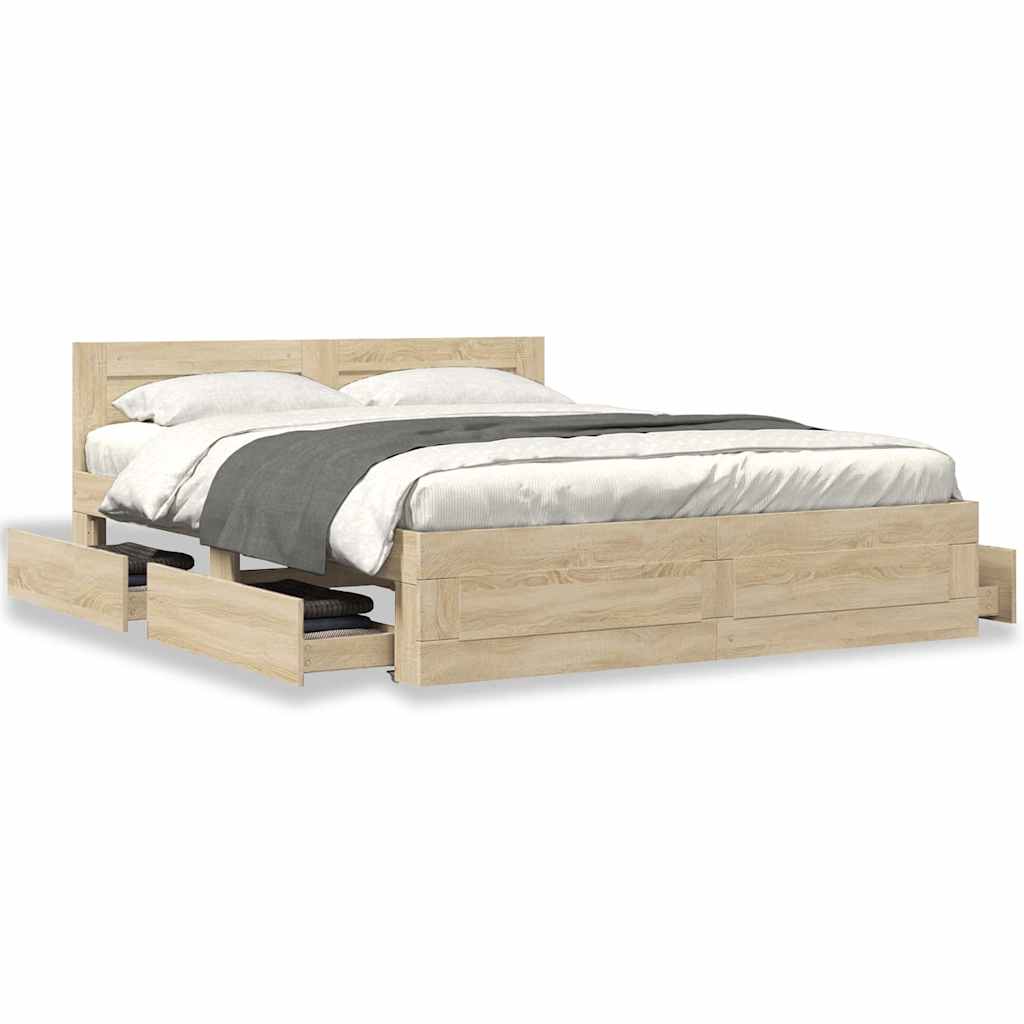 Bed Frame with Drawer 2 pcs Sonoma 153 x 203 cm Engineered Wood