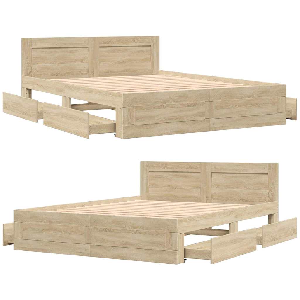 Bed Frame with Drawer 2 pcs Sonoma 153 x 203 cm Engineered Wood