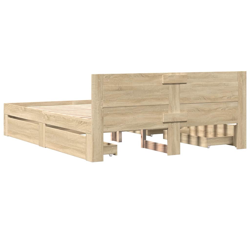Bed Frame with Drawer 2 pcs Sonoma 153 x 203 cm Engineered Wood