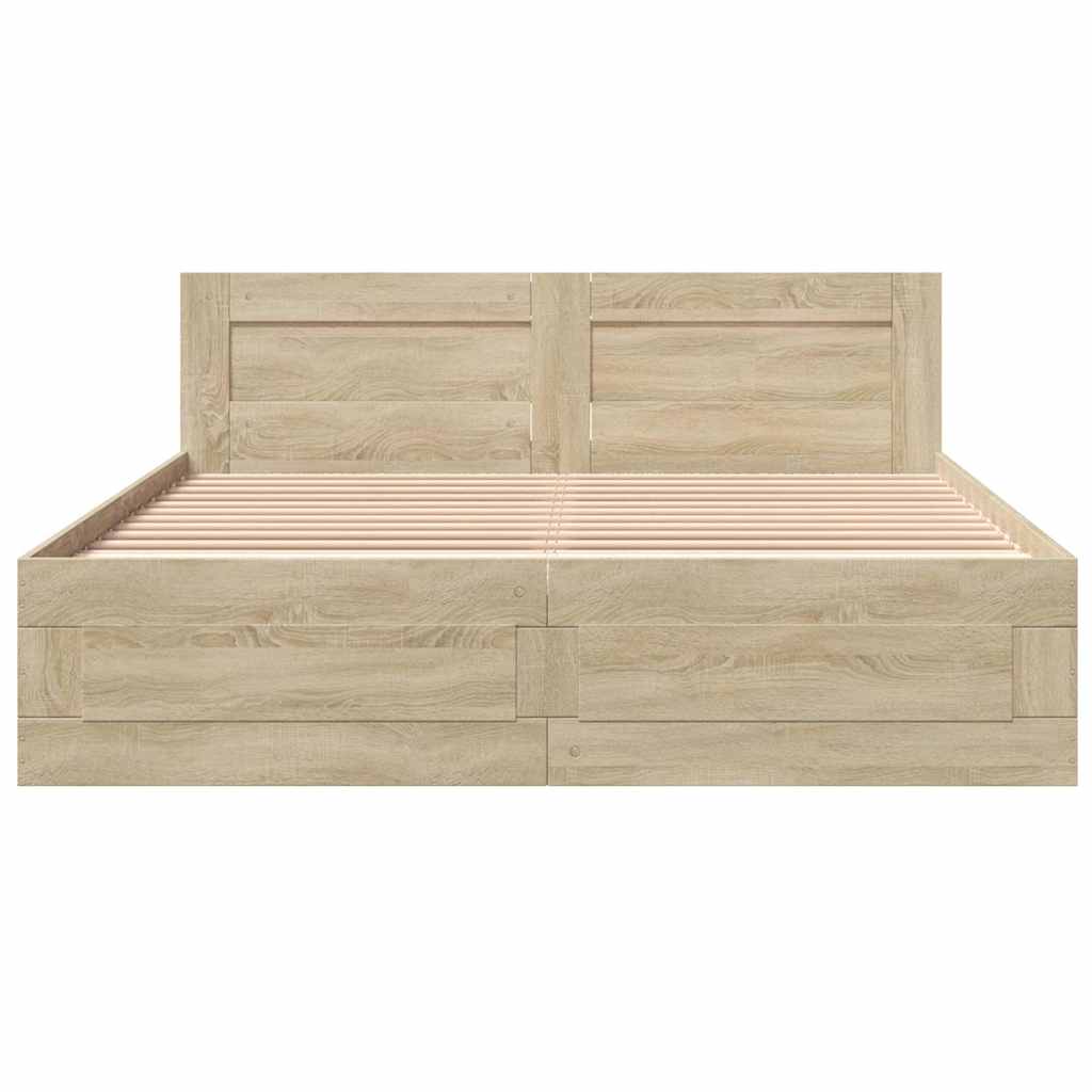 Bed Frame with Drawer 2 pcs Sonoma 153 x 203 cm Engineered Wood