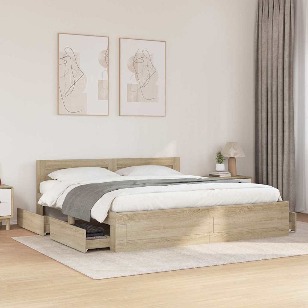 Bed Frame with Drawer 2 pcs Sonoma 193 x 203 cm Engineered Wood