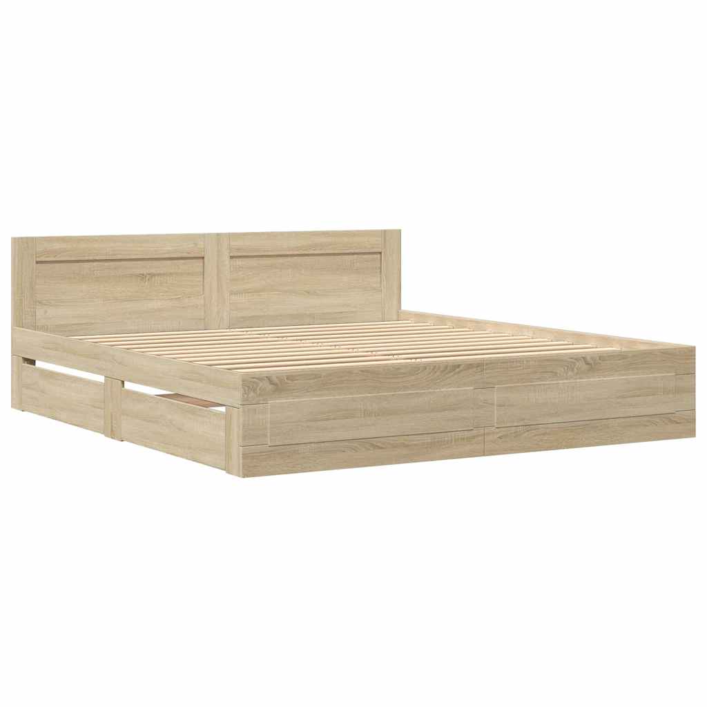 Bed Frame with Drawer 2 pcs Sonoma 193 x 203 cm Engineered Wood