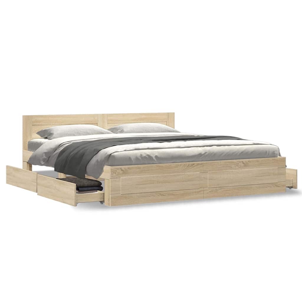 Bed Frame with Drawer 2 pcs Sonoma 193 x 203 cm Engineered Wood