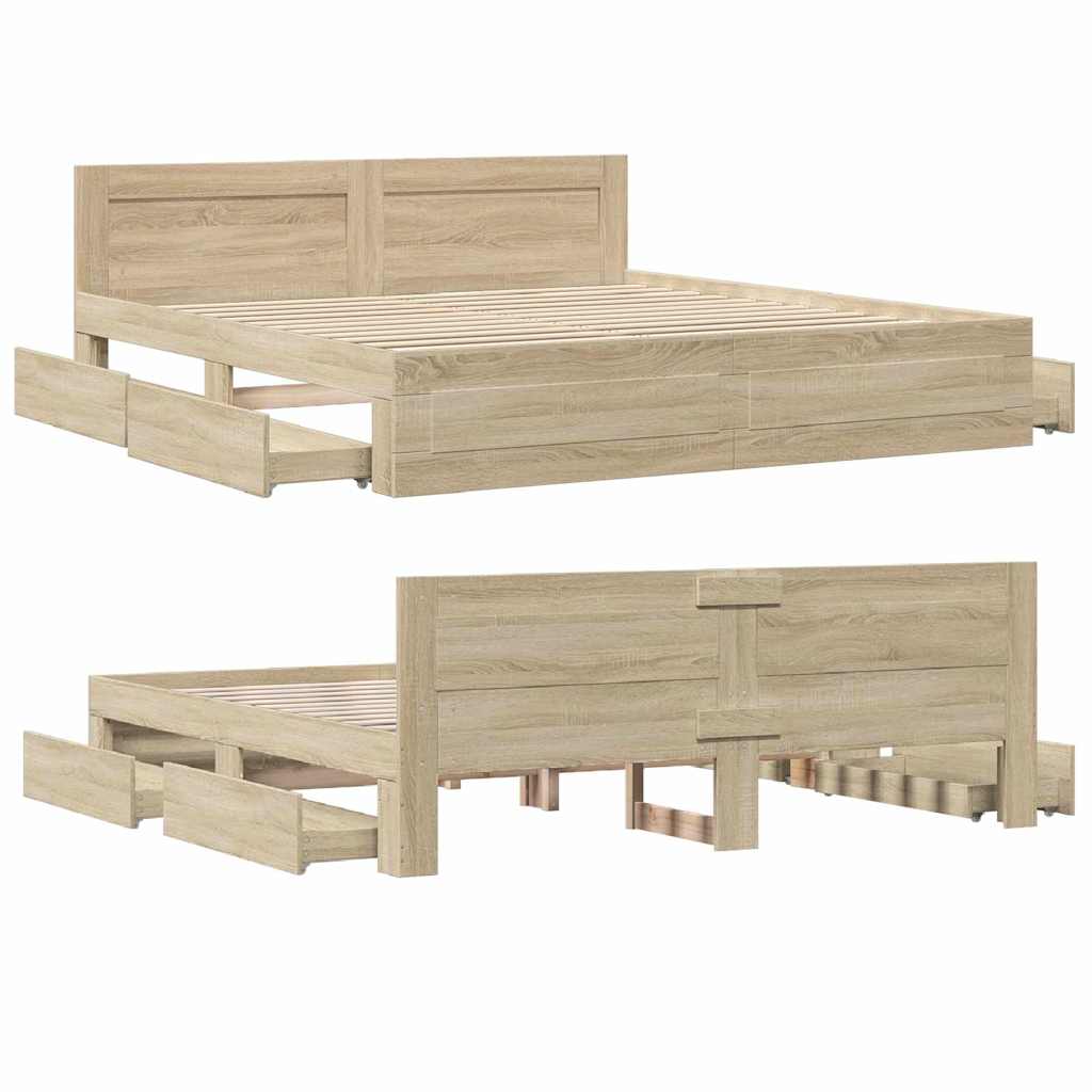 Bed Frame with Drawer 2 pcs Sonoma 193 x 203 cm Engineered Wood