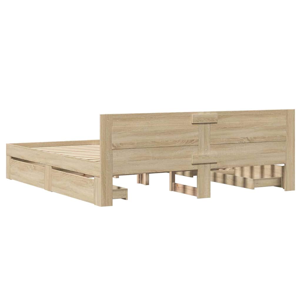 Bed Frame with Drawer 2 pcs Sonoma 193 x 203 cm Engineered Wood