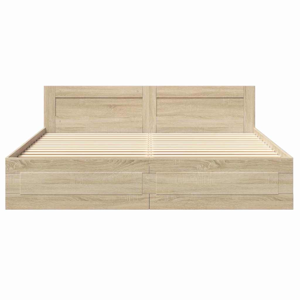 Bed Frame with Drawer 2 pcs Sonoma 193 x 203 cm Engineered Wood