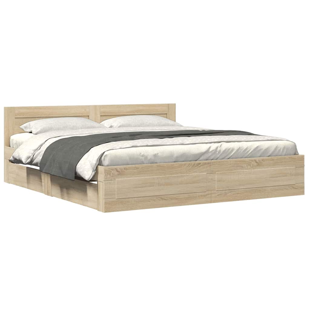 Bed Frame with Drawer 2 pcs Sonoma 193 x 203 cm Engineered Wood
