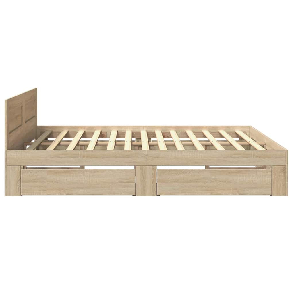 Bed Frame with Drawer 2 pcs Sonoma 193 x 203 cm Engineered Wood