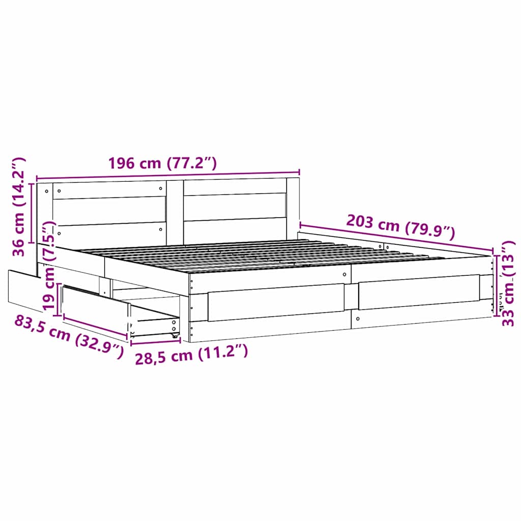Bed Frame with Drawer 2 pcs Sonoma 193 x 203 cm Engineered Wood