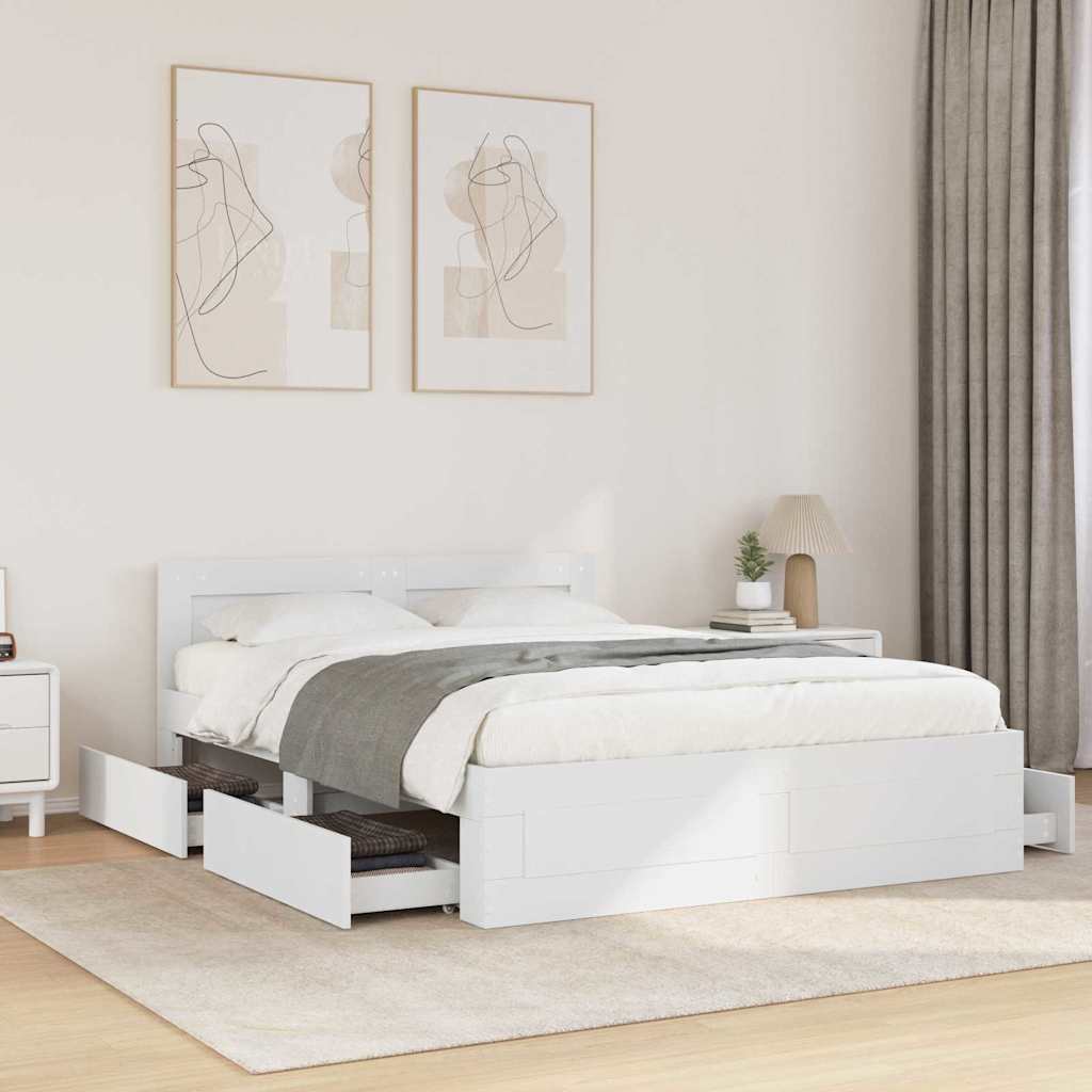 Bed Frame with Drawer 2 pcs White 137 x 188 cm Engineered Wood