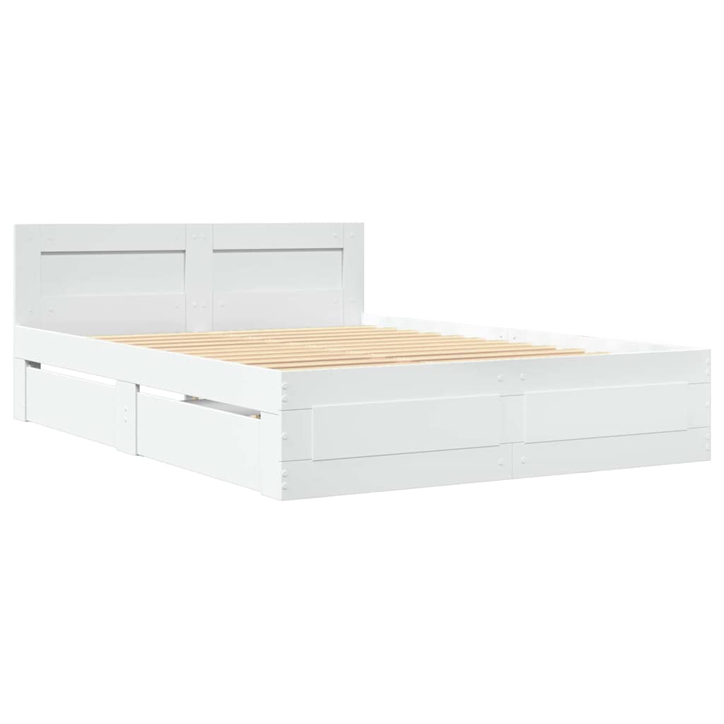 Bed Frame with Drawer 2 pcs White 137 x 188 cm Engineered Wood