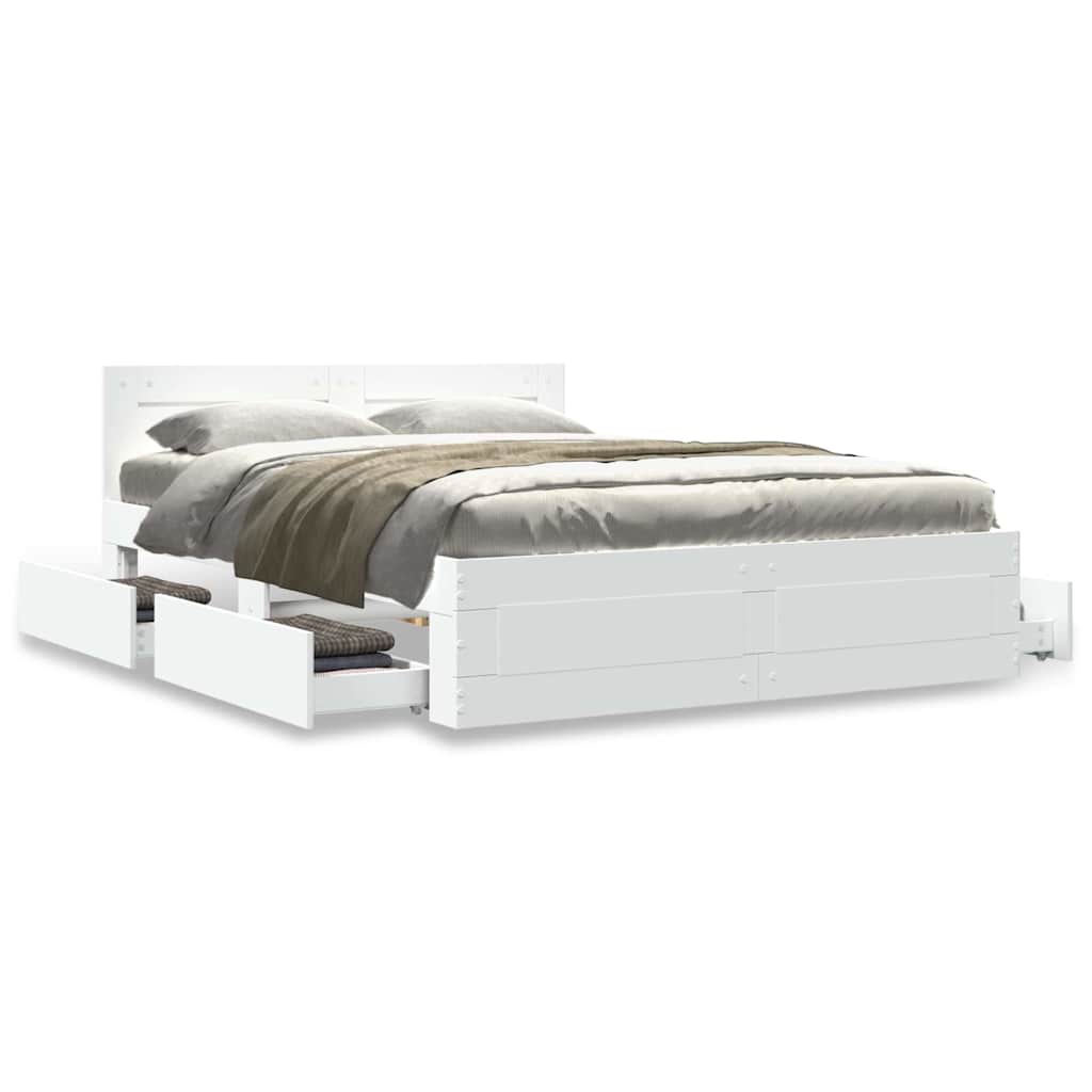 Bed Frame with Drawer 2 pcs White 137 x 188 cm Engineered Wood