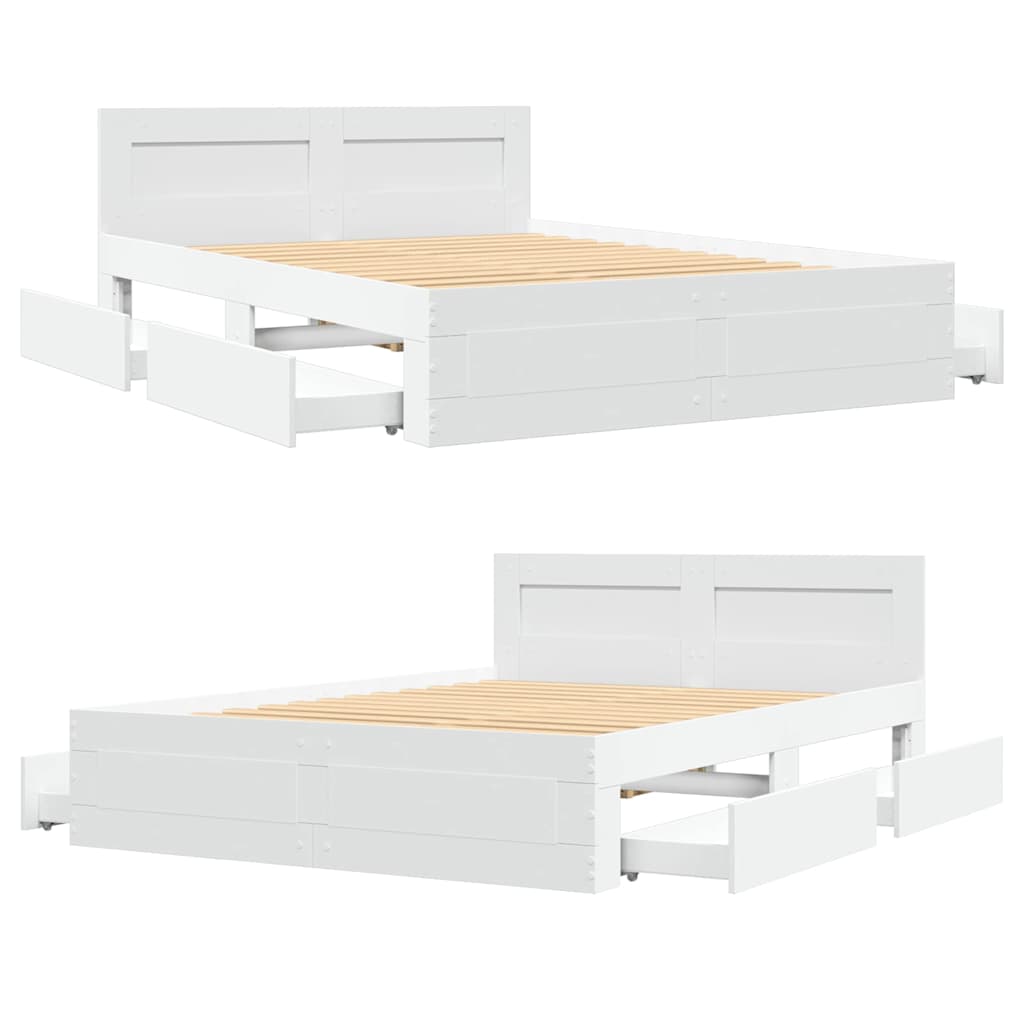 Bed Frame with Drawer 2 pcs White 137 x 188 cm Engineered Wood