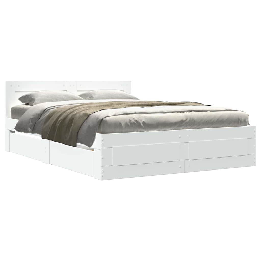 Bed Frame with Drawer 2 pcs White 137 x 188 cm Engineered Wood