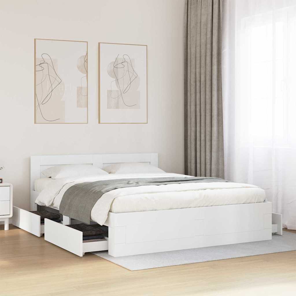 Bed Frame with Drawer 2 pcs White 150 x 200 cm Engineered Wood