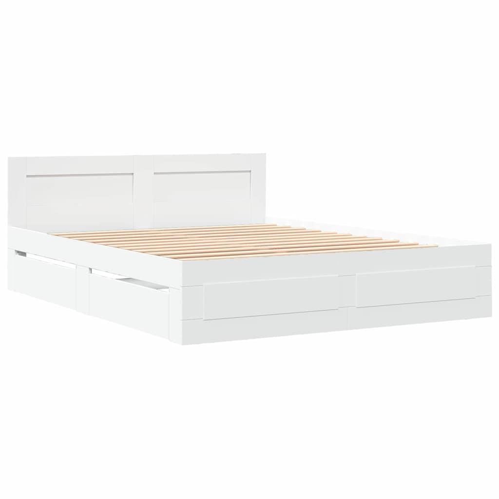 Bed Frame with Drawer 2 pcs White 150 x 200 cm Engineered Wood