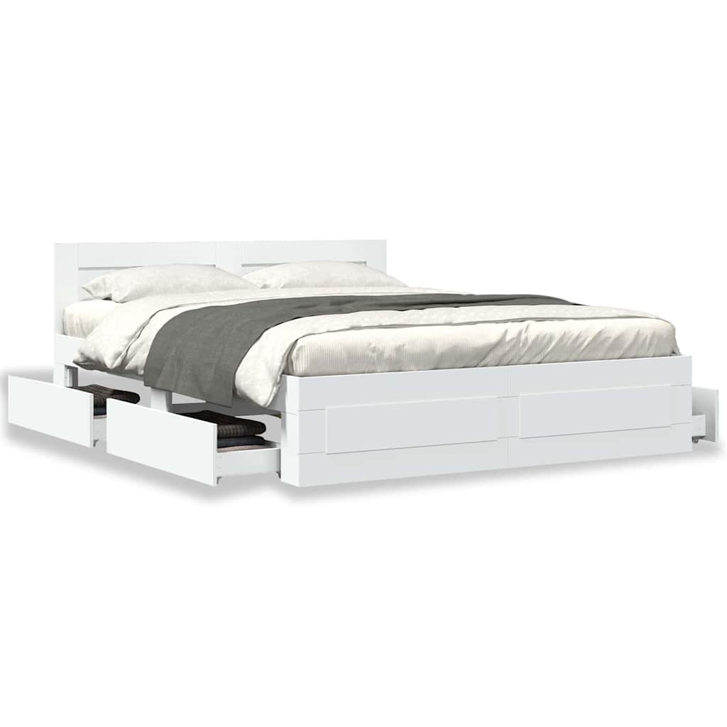 Bed Frame with Drawer 2 pcs White 150 x 200 cm Engineered Wood