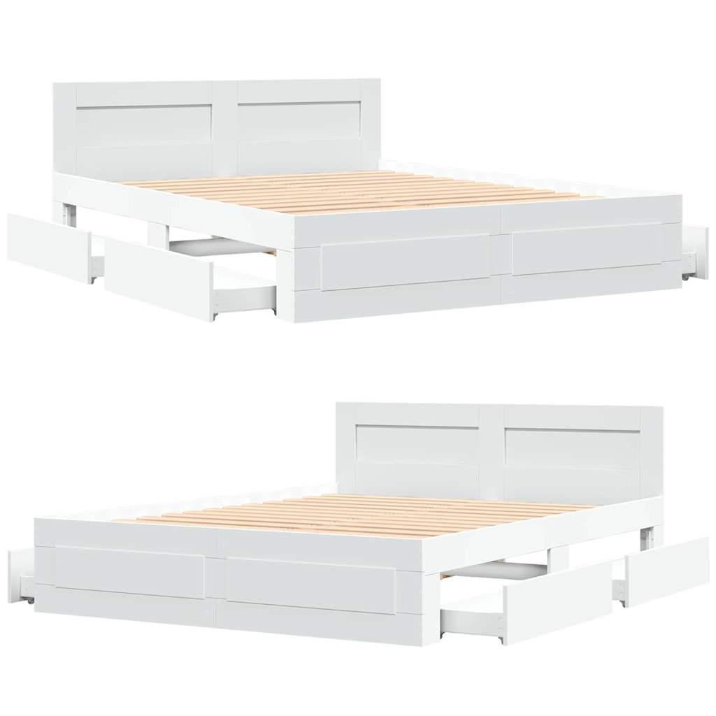 Bed Frame with Drawer 2 pcs White 150 x 200 cm Engineered Wood