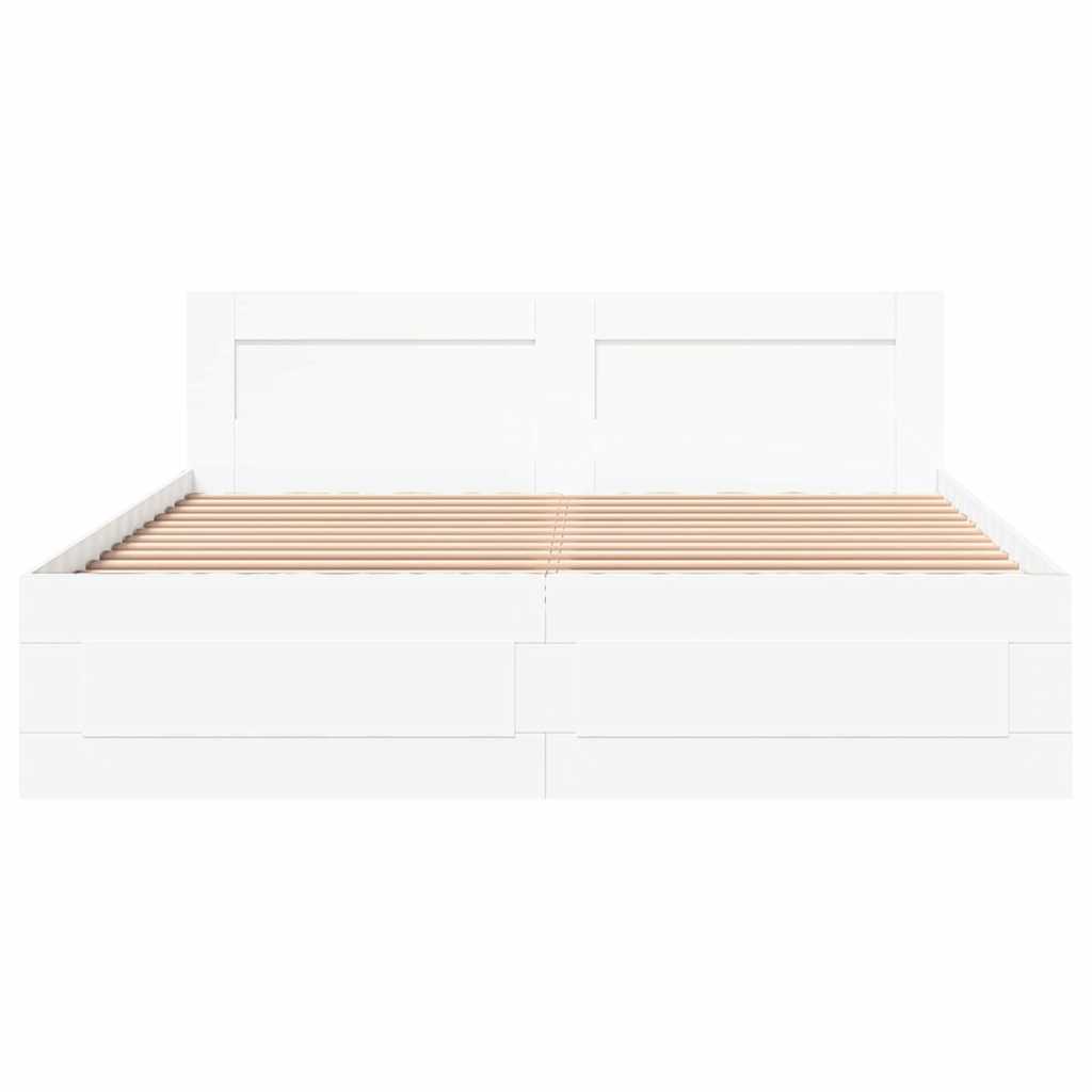 Bed Frame with Drawer 2 pcs White 150 x 200 cm Engineered Wood