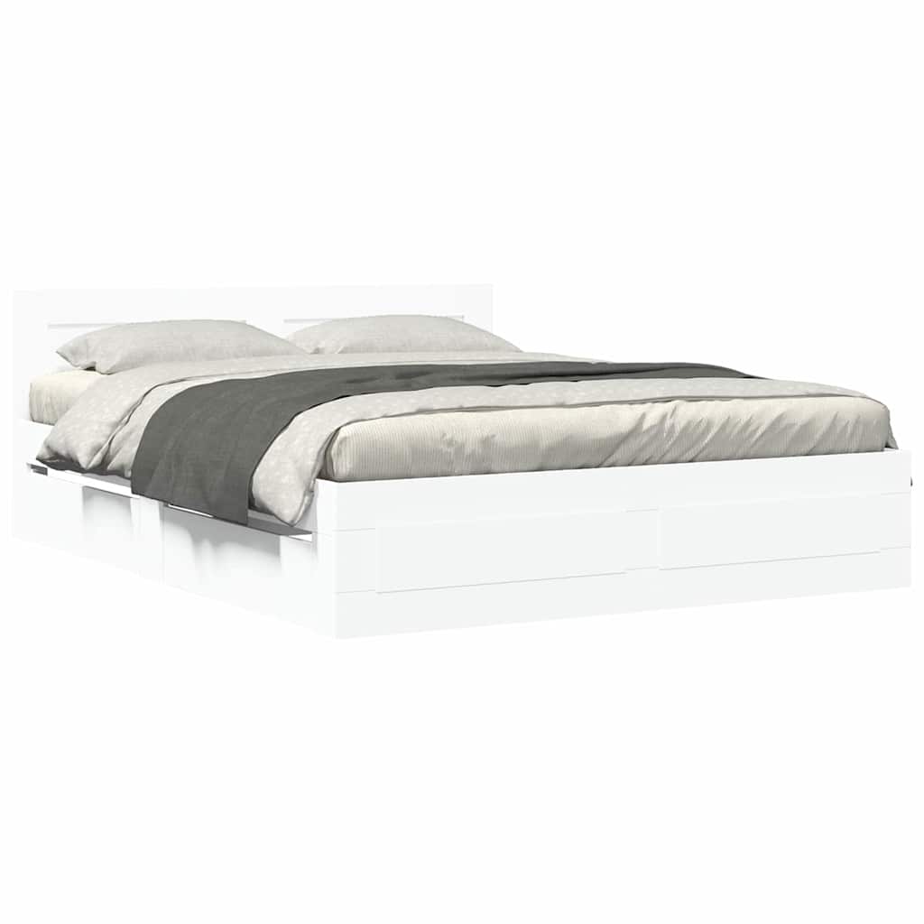 Bed Frame with Drawer 2 pcs White 150 x 200 cm Engineered Wood