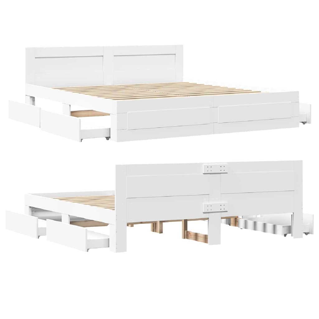 Bed Frame with Drawer 2 pcs White 193 x 203 cm Engineered Wood
