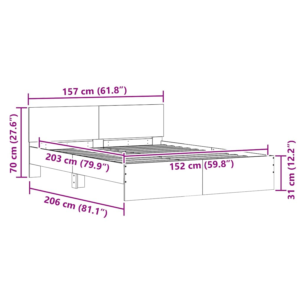 Bed Frame with Headboard Sonoma 152 x 203 cm Engineered Wood