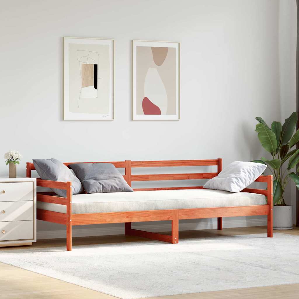 Day Bed with Headboard Wax Brown Solid Pine Wood