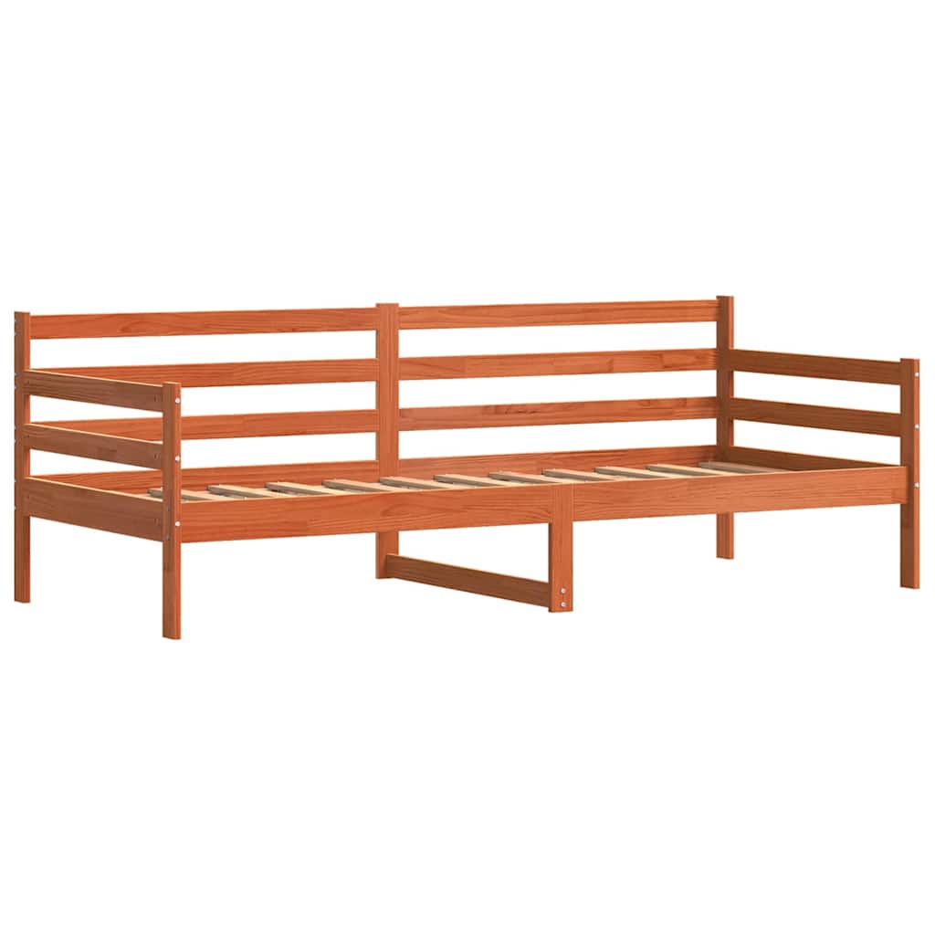 Day Bed with Headboard Wax Brown Solid Pine Wood