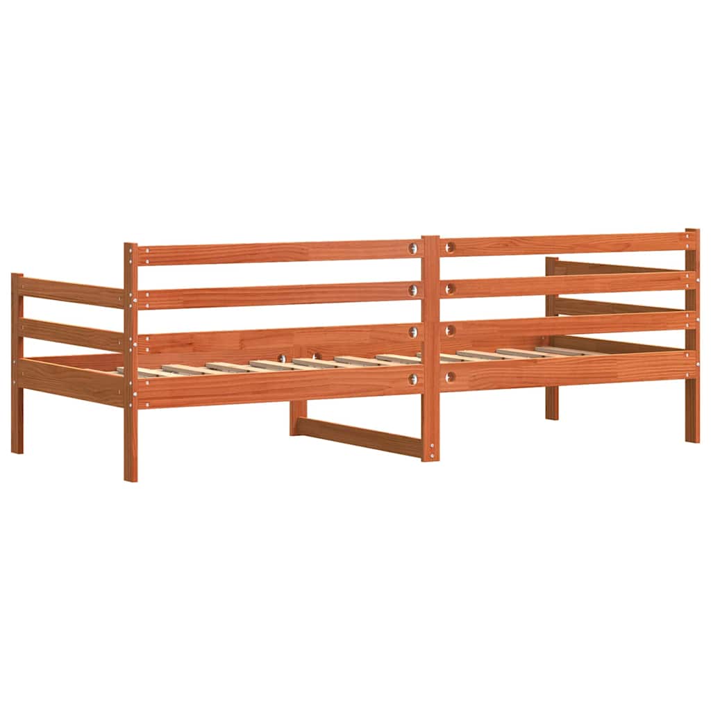 Day Bed with Headboard Wax Brown Solid Pine Wood