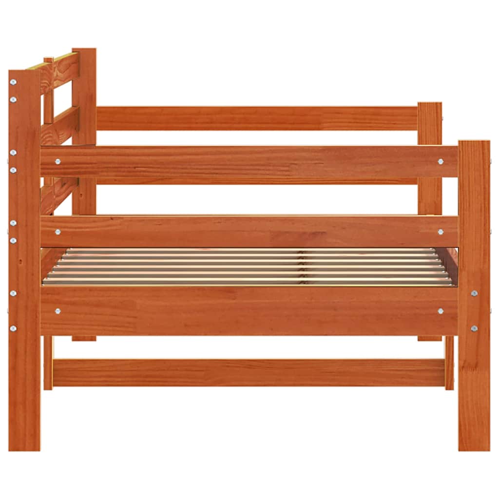 Day Bed with Headboard Wax Brown Solid Pine Wood