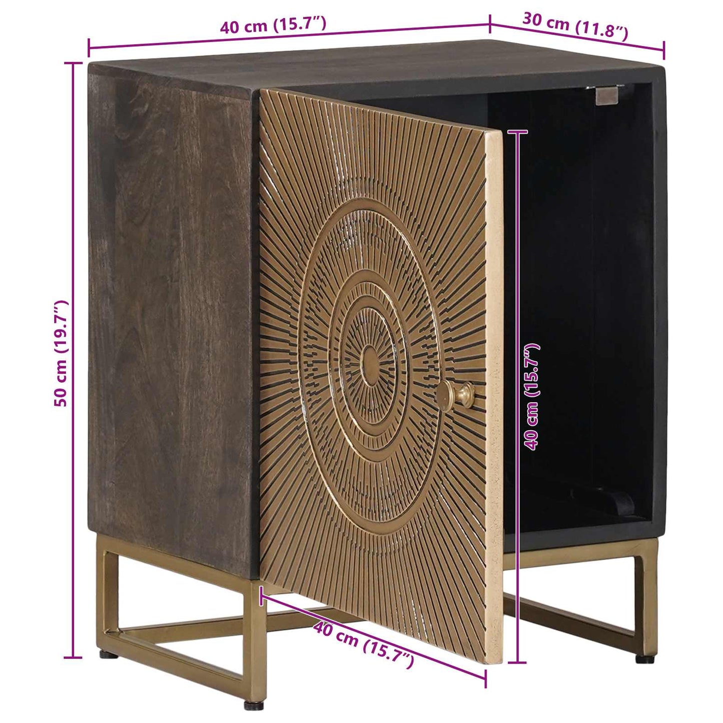 Handmade Bedside Cabinet Brass 40 x 30 x 50 cm Solid Mango Wood