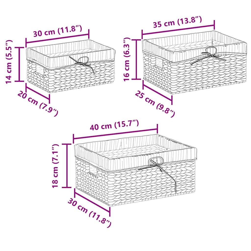 Storage Baskets 3 pcs Natural Water hyacinth