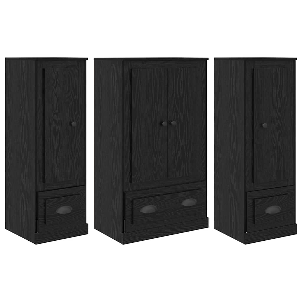 Highboard with Drawer 3 pcs Black Oak Engineered Wood