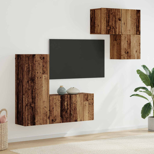 TV Cabinet 4 pcs Old Wood Engineered Wood