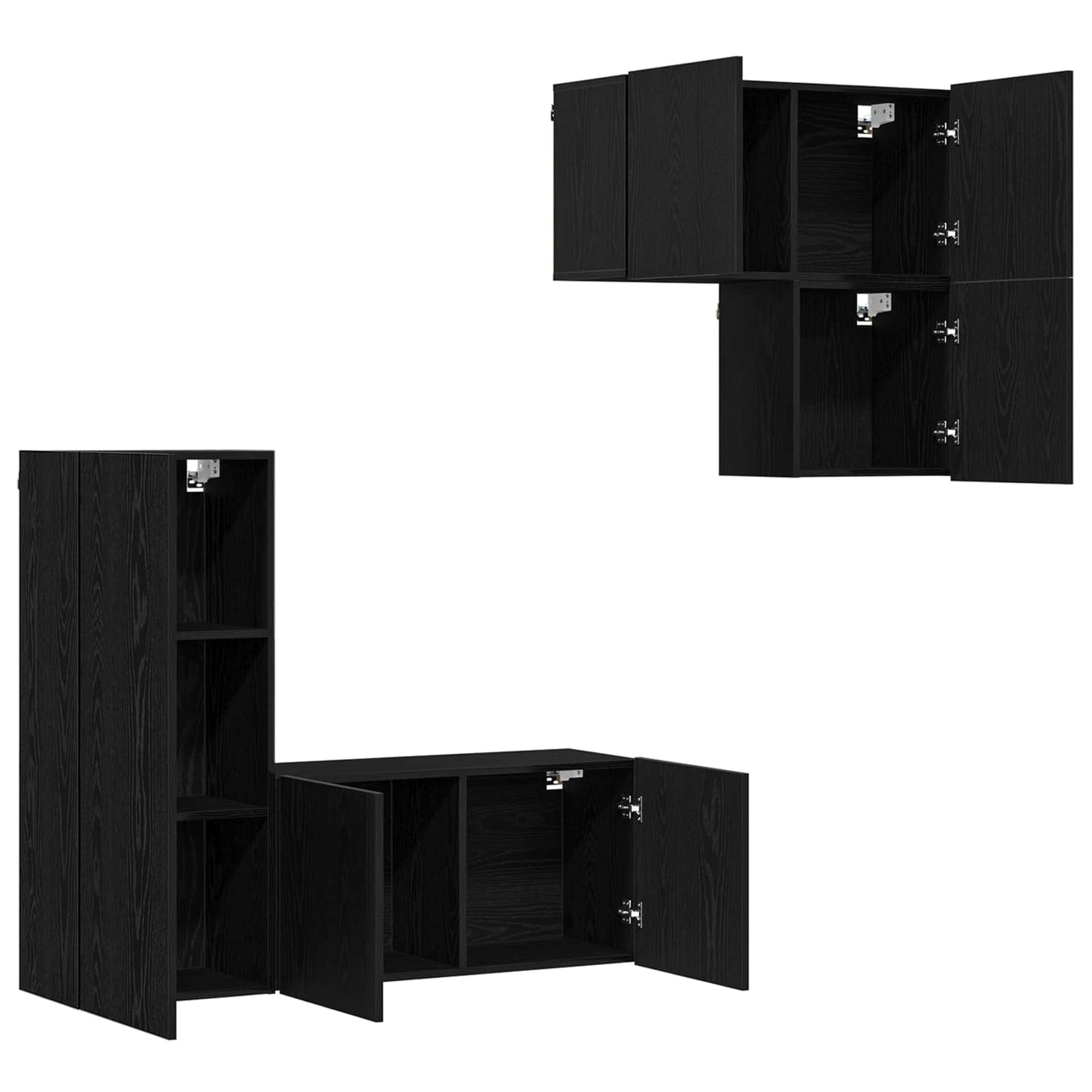 TV Cabinet Wall-mounted 4 pcs Black Oak Engineered Wood