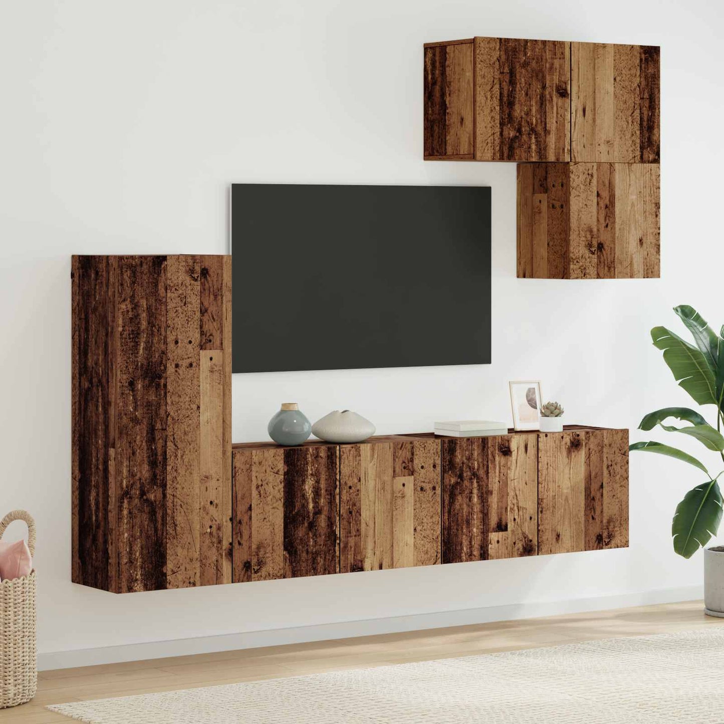 TV Wall Unit 5 pcs Old Wood Engineered Wood