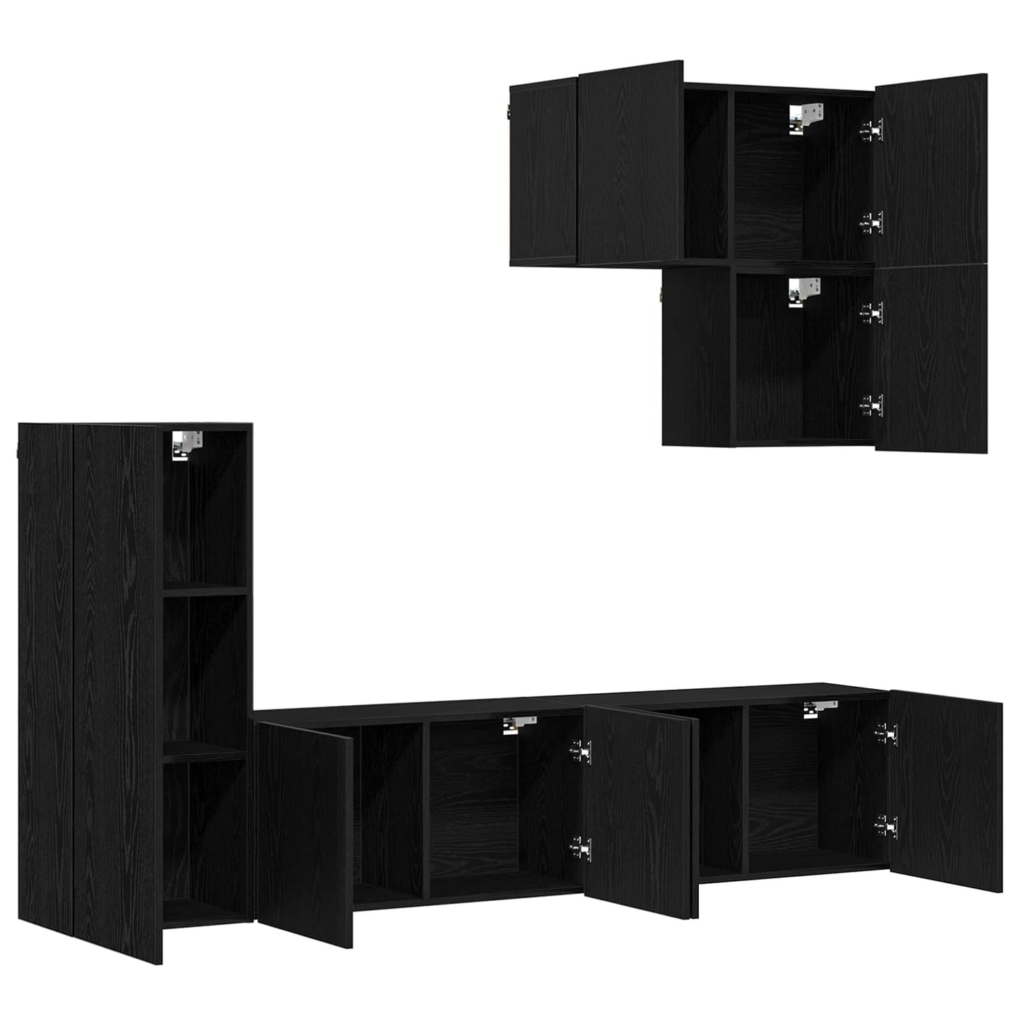 TV Wall Unit 5 pcs Black Oak Engineered Wood