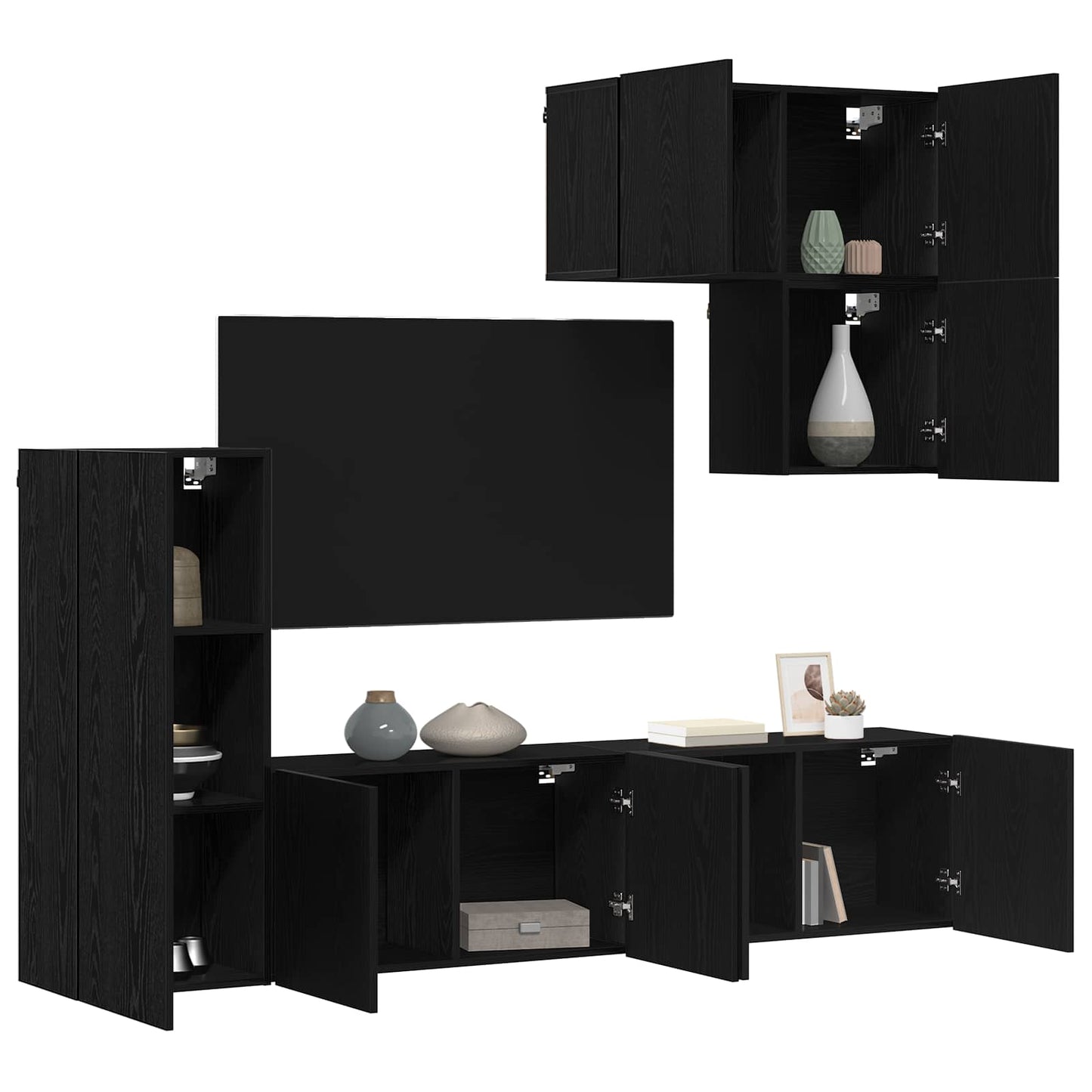 TV Wall Unit 5 pcs Black Oak Engineered Wood
