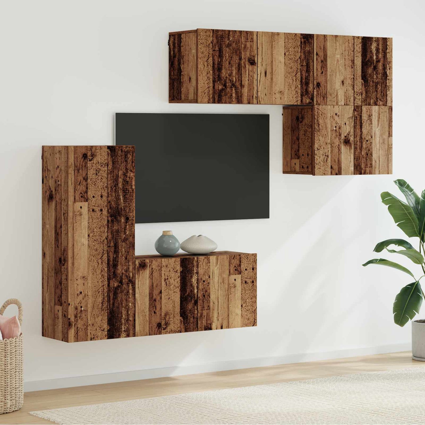 TV Wall Unit 5 pcs Old Wood Engineered Wood