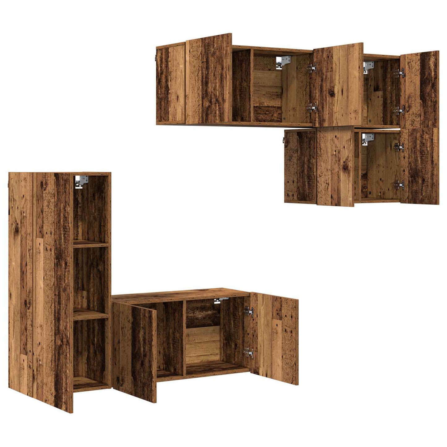 TV Wall Unit Wall-mounted 5 pcs Old Wood Engineered Wood
