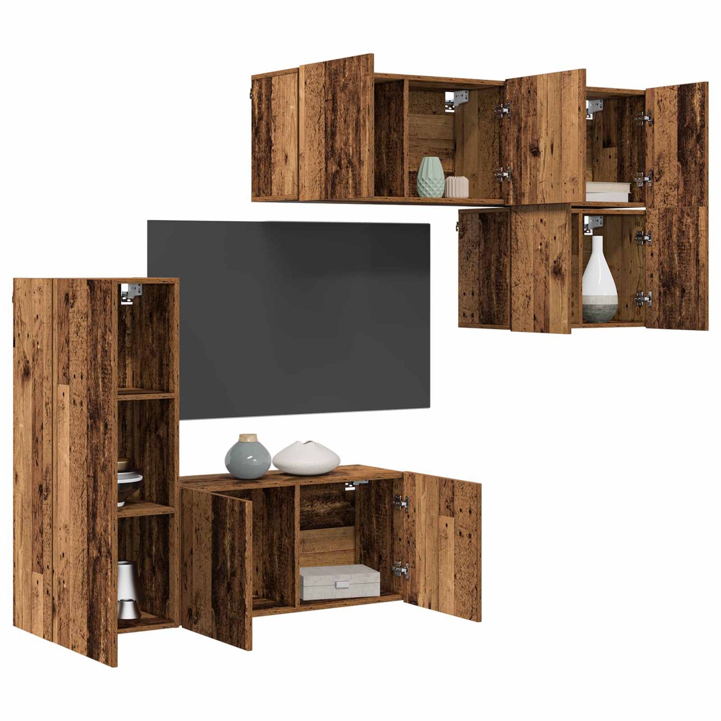 TV Wall Unit 5 pcs Old Wood Engineered Wood