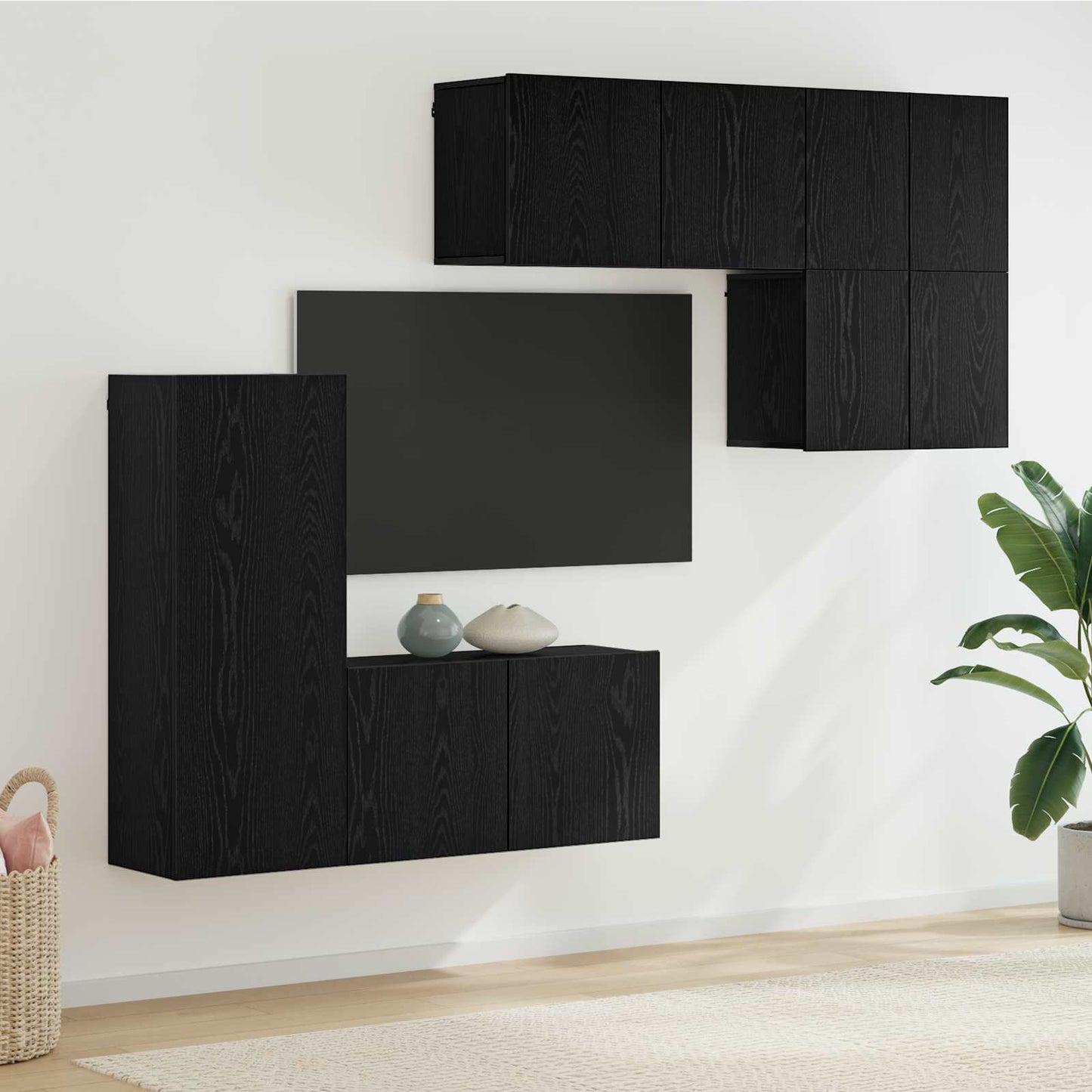 TV Wall Unit Wall-mounted 5 pcs Black Oak Engineered Wood