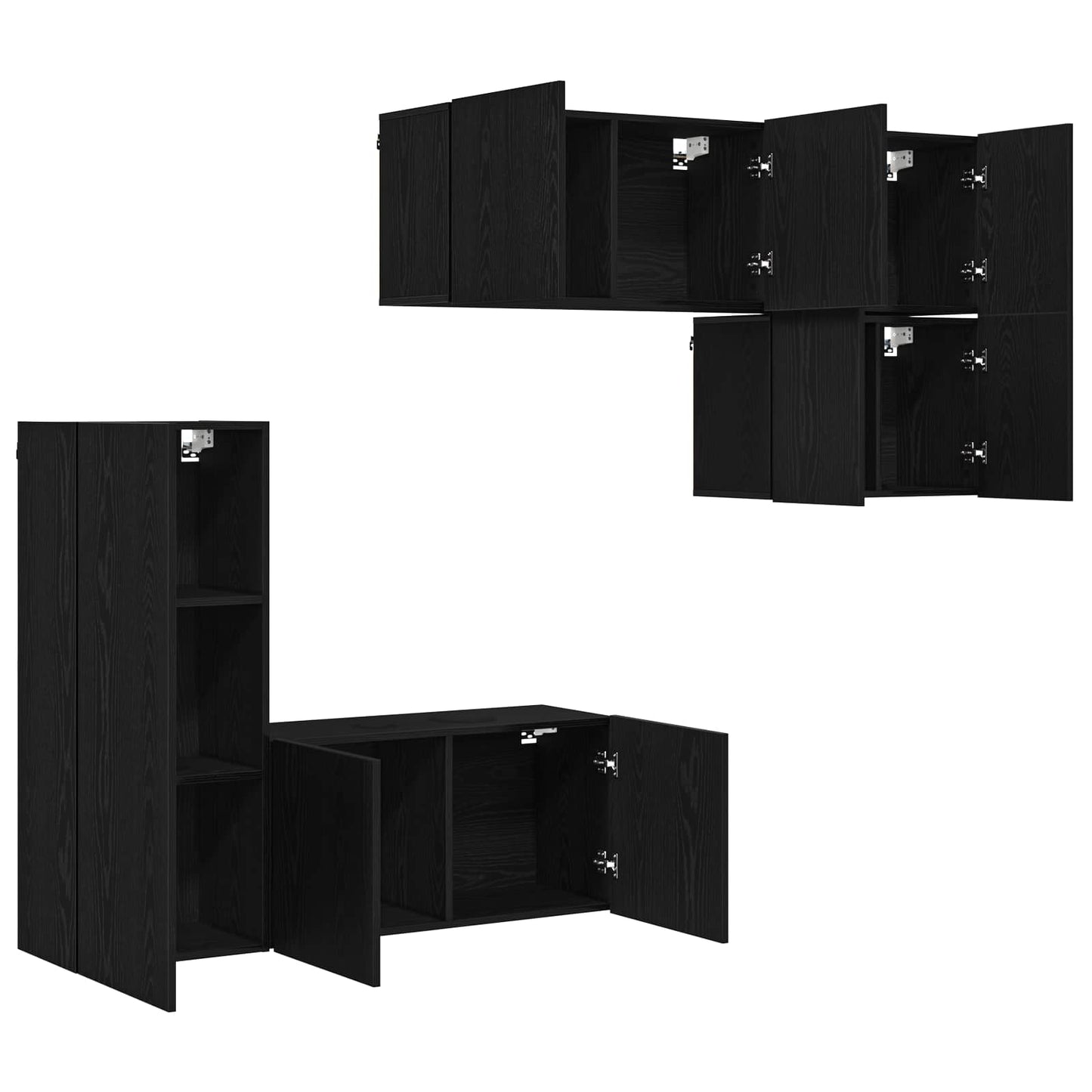 TV Wall Unit Wall-mounted 5 pcs Black Oak Engineered Wood