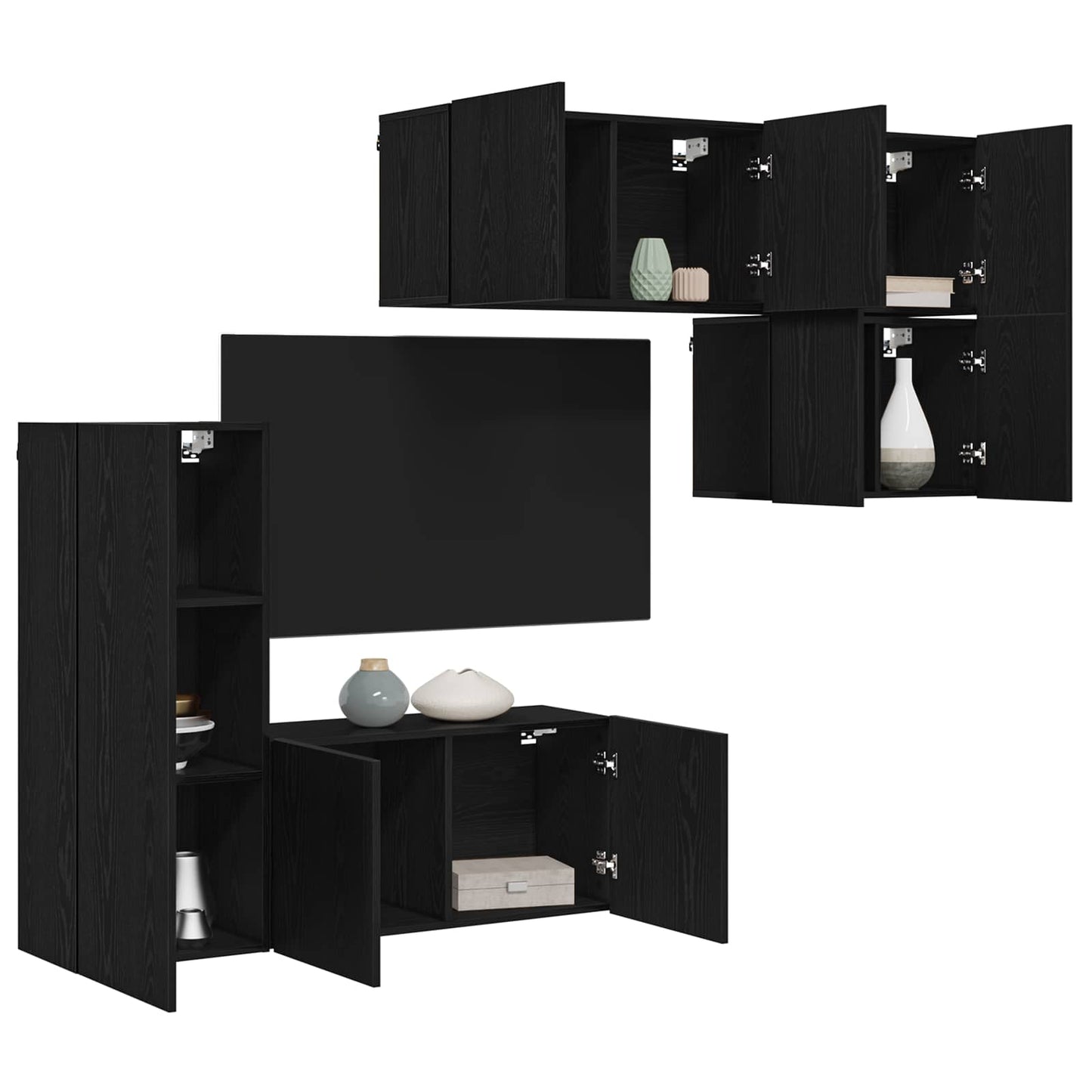 TV Wall Unit Wall-mounted 5 pcs Black Oak Engineered Wood