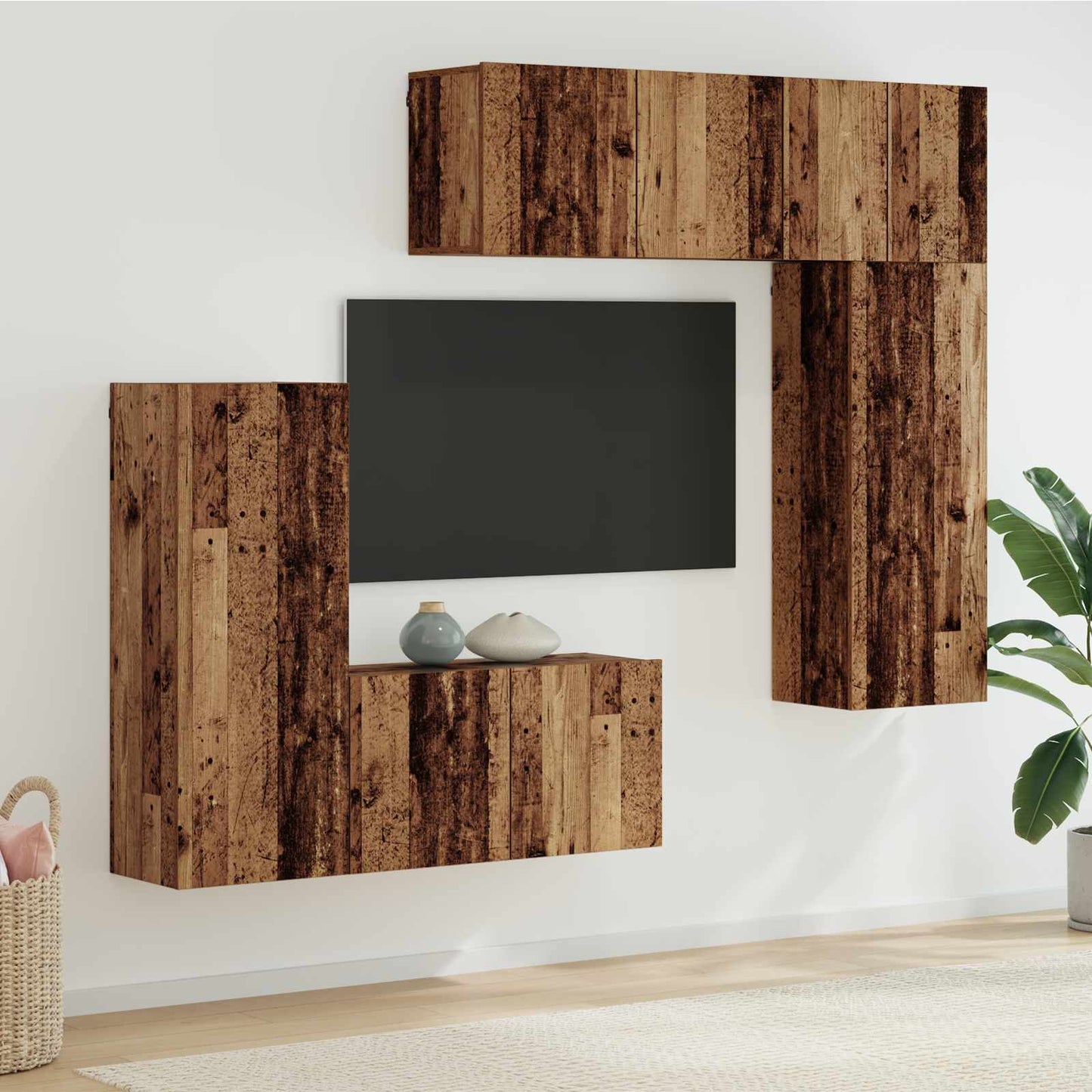 TV Wall Unit 5 pcs Old Wood Engineered Wood