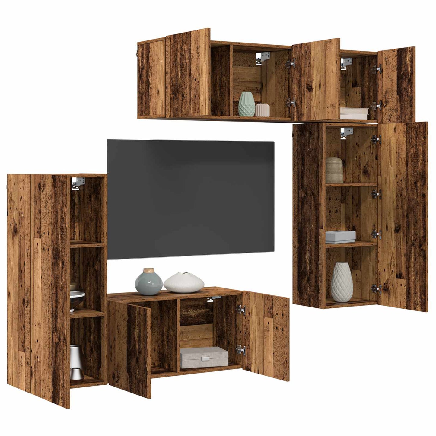 TV Wall Unit 5 pcs Old Wood Engineered Wood