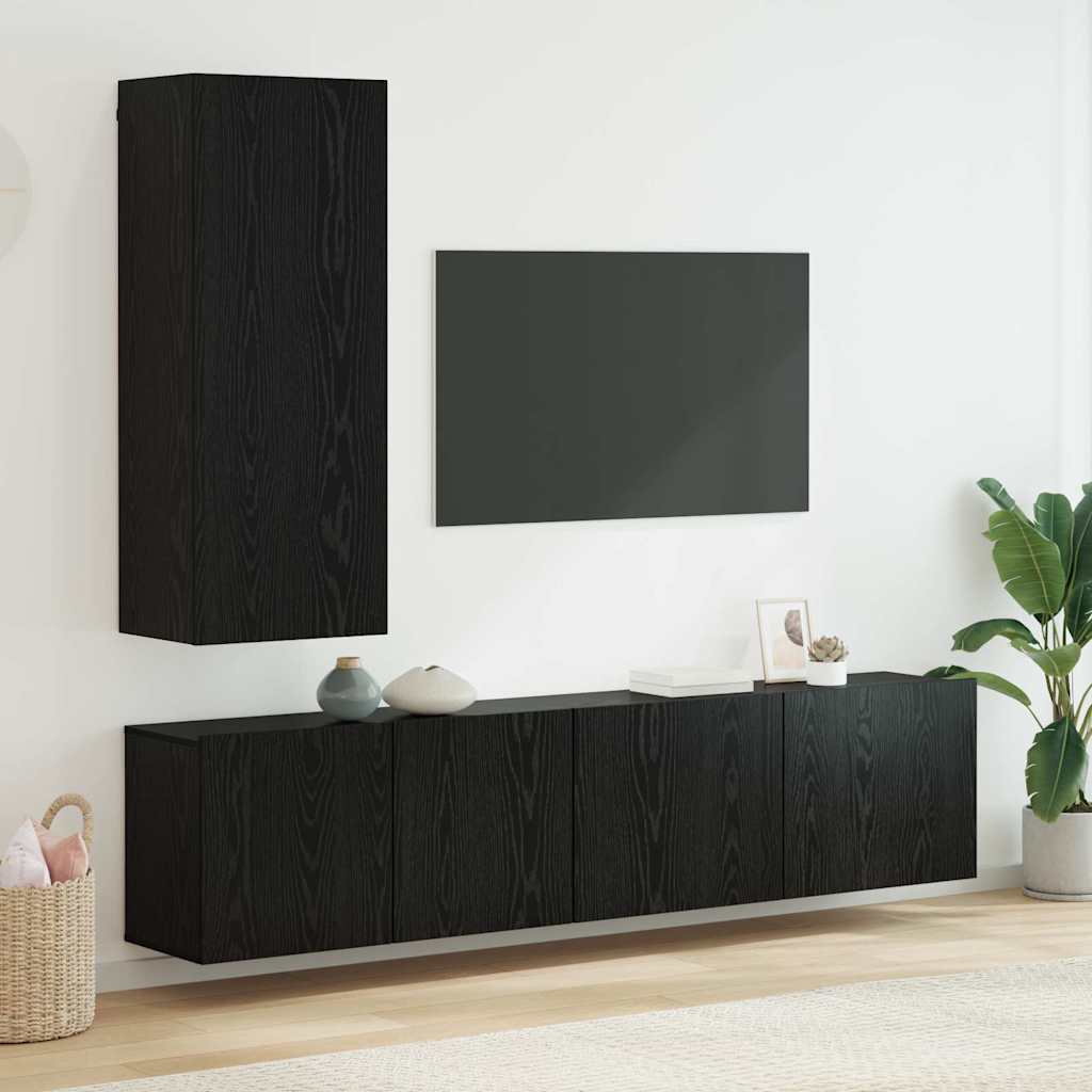 TV Wall Unit Wall-mounted 5 pcs Black oak Engineered Wood