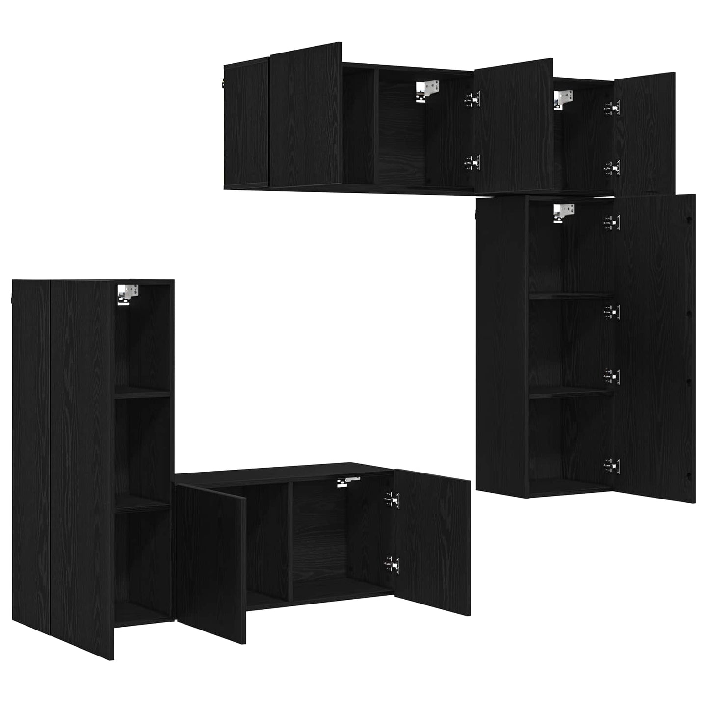 TV Wall Unit 5 pcs Black oak Engineered Wood